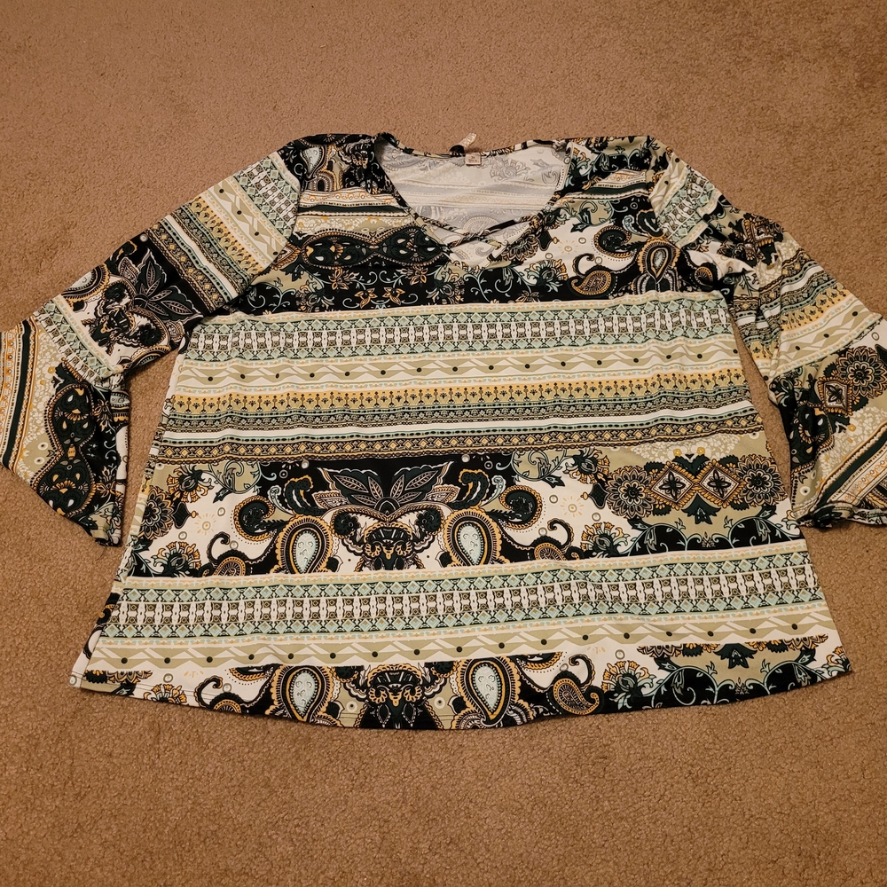 Patterned Green and Black Women's Blouse